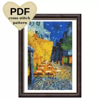 cafe terrace at night by van gogh kanaviçe deseni 13x20 cm 32 renkli