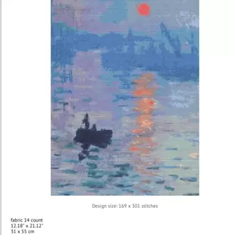 Impression sunrise by Claude Monet büyük kanaviçe desen 169x301 stitches. 31x55 cm - 29 renk