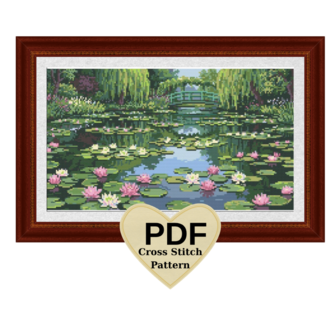 claude monet nilüferler kanaviçe deseni