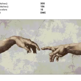 The Creation of Adam -Michelangelo kanaviçe şablonu - 300x156 stitches - 15 renk