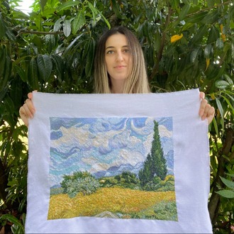Van Gogh- Wheat Field With Cypresses Kanaviçe Deseni 46x36 cm Buğday tarlasında selvi ağacı