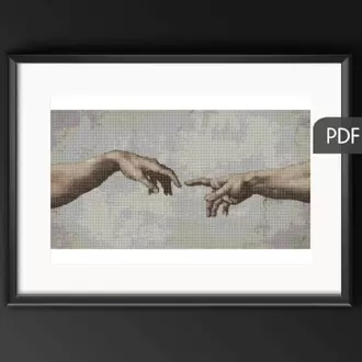 The Creation of Adam -Michelangelo kanaviçe şablonu - 300x156 stitches - 15 renk