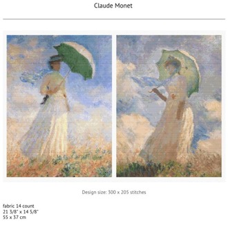 Claude Monet Kanaviçe deseni ikili desen , Woman with a Parasol