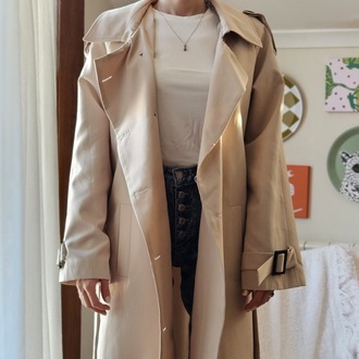 Kadın Oversize Uzun Düğmeli Kemer Detaylı Klasik Trençkot