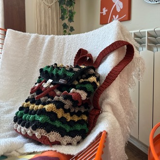 El Yapımı Renkli Örgü Astarlı Sırt Çantası – Bohem Tarz