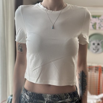 Kadın Basic Beyaz Kısa Kollu Crop Tişört