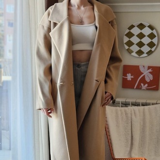 Kadın Bej Oversize Kaşe Kaban