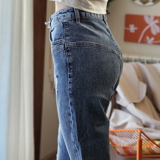Yüksek Bel Düğme Detaylı Yırtmaçlı Denim Pantolon