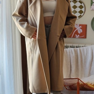 Kadın Bej Oversize Kaşe Kaban