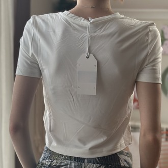 Kadın Basic Beyaz Kısa Kollu Crop Tişört
