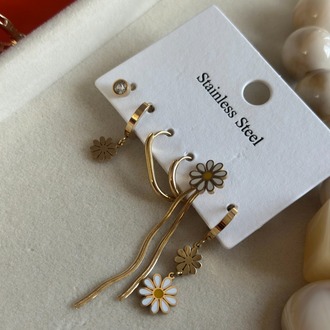 ÇELİK 5'Lİ PAPATYA DETAYLI GOLD KÜPE SETİ
