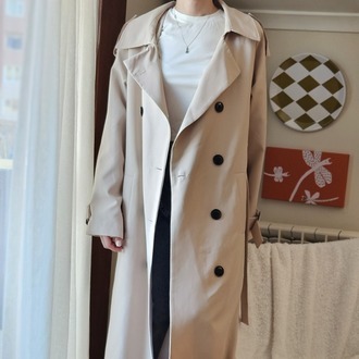 Kadın Oversize Uzun Düğmeli Kemer Detaylı Klasik Trençkot