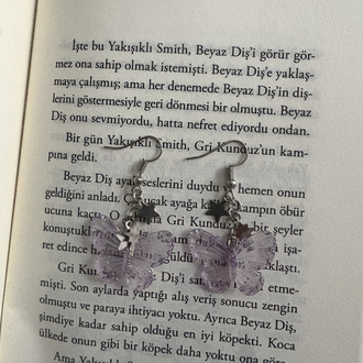 Lila Kelebekler Yıldız Detaylı Küpe