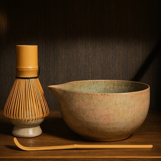 Voi ADA Ceramics Matcha Seramik Seti – Kase + Whisk Tutucu + Bambu Kaşık + Bambu Whisk