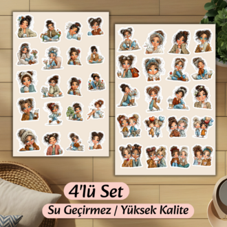 4'lü Cute Girl Sticker D00012