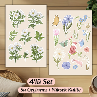 4'lü Çiçekli Sticker D00008