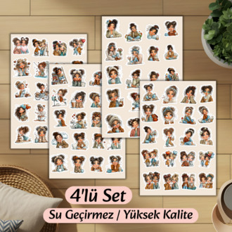 4'lü Cute Girl Sticker D00012