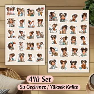 4'lü Cute Girl Sticker D00012