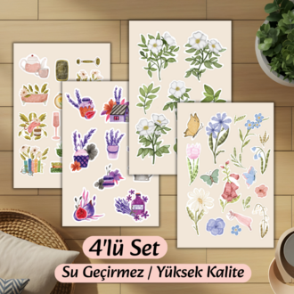 4'lü Çiçekli Sticker D00008