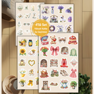 4'lü Tatlı Bahar Konsept Temalı Sticker Set D00040