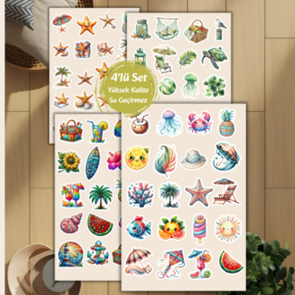 4'lü Yaz Mevsimi Deniz Altı Temalı Sticker Set D00038