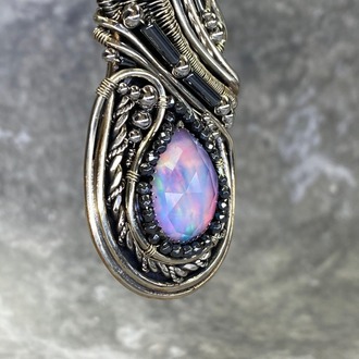 Rosefire Feather - Aurora Opal Pendant
