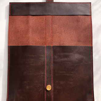 Kahve Deri / Kırmızı Dikiş Clutch 