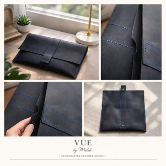Siyah Mat Deri/ Mavi Dikiş Clutch