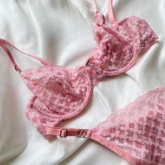 Pembe Dantelli Bralet Takım