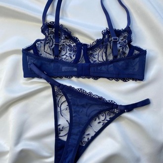 Lacivert Dantel Bralet Takım