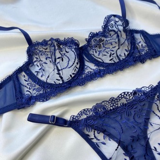 Lacivert Dantel Bralet Takım