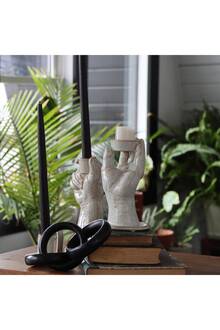 Porselen Mumluk Bej Dekoratif Şamdan Mumluk Salon Konsol Masa Üstü Mumluk 18 cm