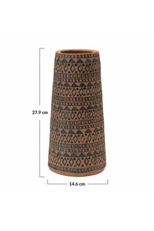 Siyah El Yapımı Terracotta Vazo Kabartmalı Modern Boho Dekor Salon Konsol Sehpa Dekoru