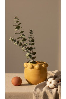El Yapımı Sarı Noktalı Kabartmalı Terracotta Saksı Modern Salon Ofis Balkon Dekoru