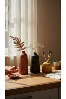 3'lü Porselen Dekoratif Vazo Seti Modern Boho Salon & Konsol Aksesuarı