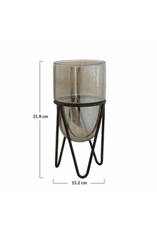Siyah-Kahverengi Dekoratif Metal Standlı Cam Sütun Mumluk Modern