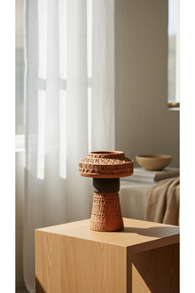 El Yapımı Kabartmalı Terracotta Vazo Büyük Boy Boho Dekoratif Vazo