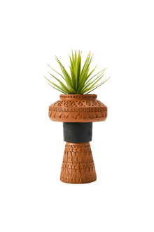 El Yapımı Kabartmalı Terracotta Vazo Büyük Boy Boho Dekoratif Vazo