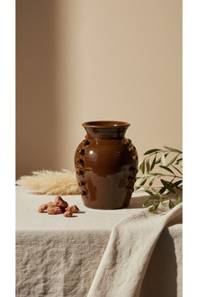Kahverengi Çivi Desenli Terracotta Vazo Salon Konsol Sehpa Dekoru