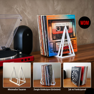 Triad Modern Plak Standı - Siyah - Masaüstü Dekoratif Plaklık LP ve Vinil Düzenleyici - Siyah
