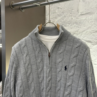 Ralph Lauren %100 Pamuk Örme Half Zip Triko (Gri)