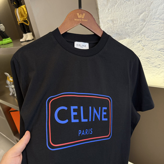 CELINE Logo Appliquéd %100 Cotton Tshirt