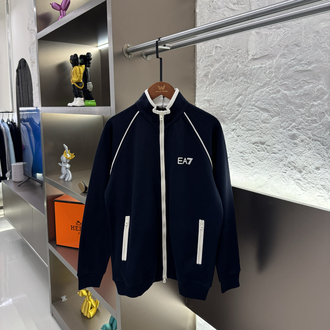 Emporio Armani Logo Appliquéd %100 Cotton Full Zip Sweatshirt Lacivert