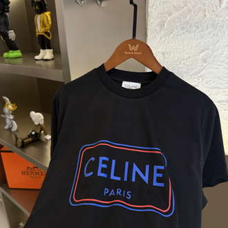 CELINE Logo Appliquéd %100 Cotton Tshirt