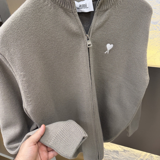 Ami Paris İthal Full Zip Kaşmir Hırka (Krem)