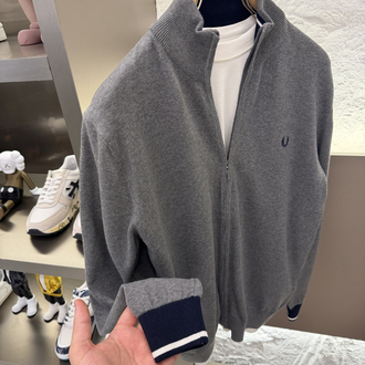 Fred Perry %100 Pamuk Full Zip Örme Triko (Gri)