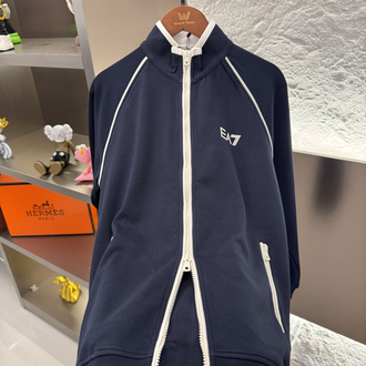 Emporio Armani Logo Appliquéd %100 Cotton Full Zip Sweatshirt Lacivert