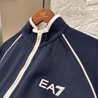 Emporio Armani Logo Appliquéd %100 Cotton Full Zip Sweatshirt Lacivert
