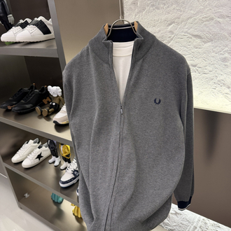 Fred Perry %100 Pamuk Full Zip Örme Triko (Gri)