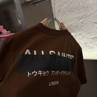 All Saints Logo Appliquéd %100 Cotton Tshirt Kahverengi